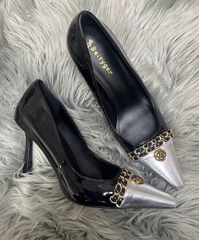 Black High Heels Stiletto Sheepskin Splicing Sequined Linked