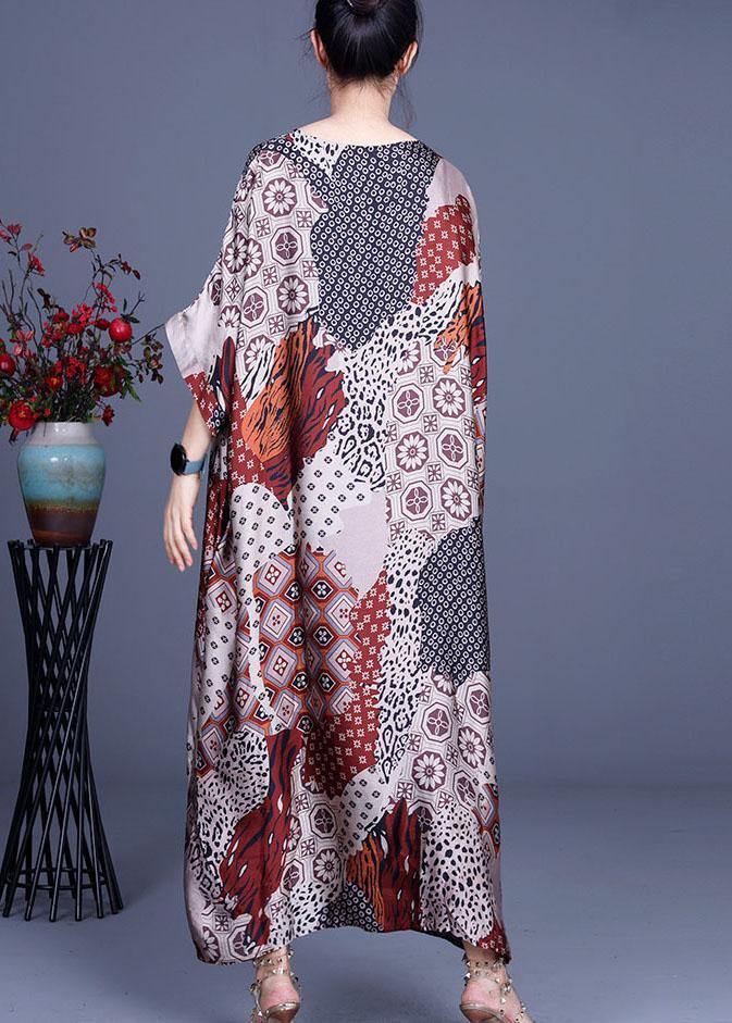 Classy Print O-neck Half Sleeve Silk Summer Dress