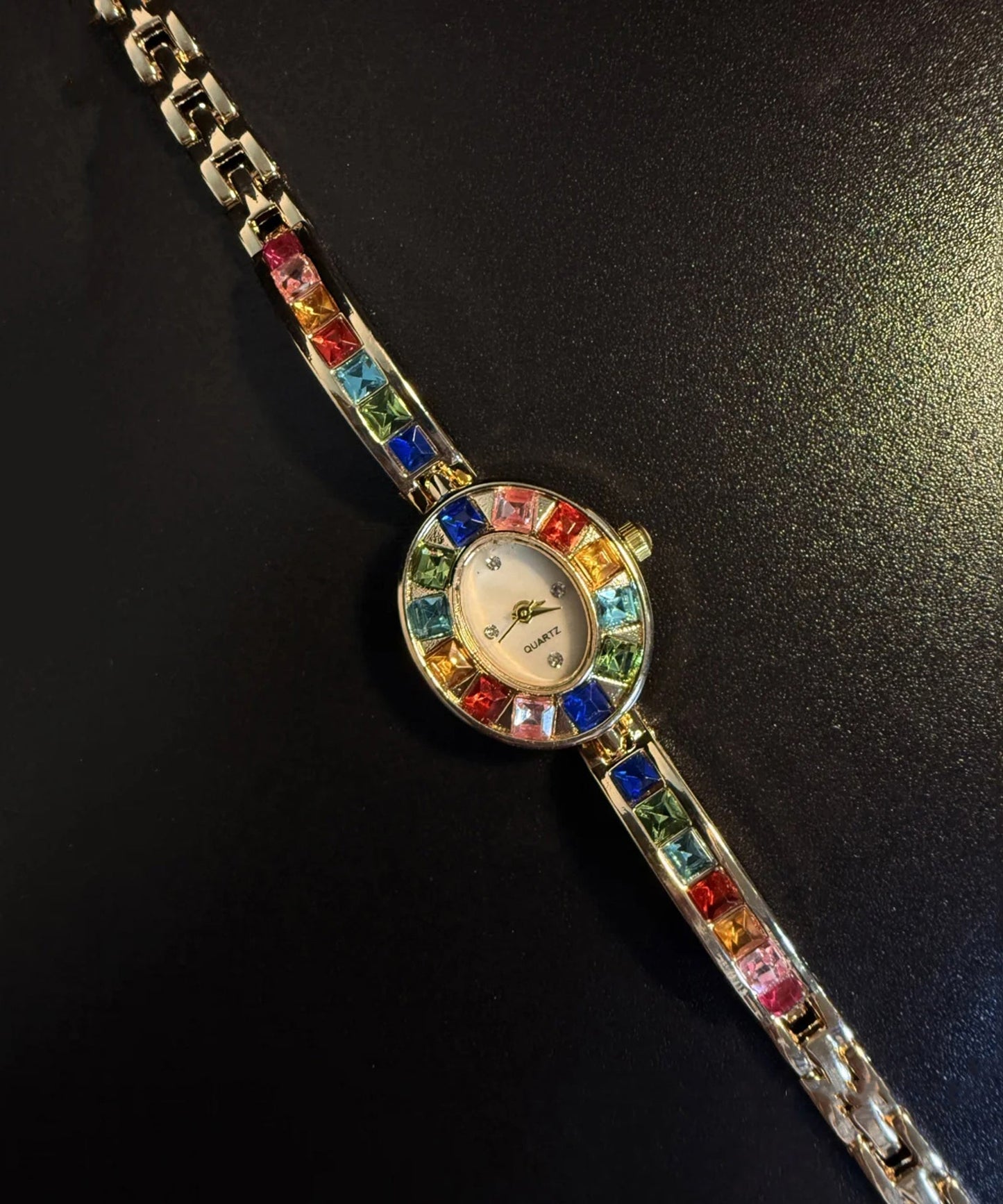 Stylish Rainbow Alloy Zircon Gem Stone Watches
