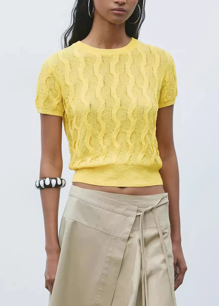 New Yellow O Neck Cozy Knit T Shirt Summer