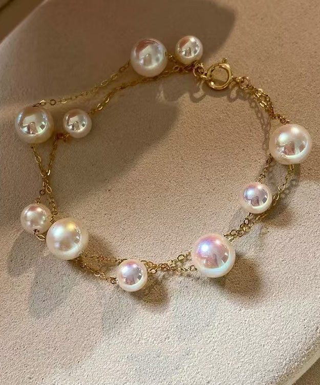 New White Pearl Double Layer 14k Gold Wrapped Bracelet