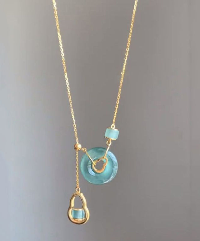 Blue Sterling Silver Overgild Chalcedony Gourd Safety Buckle Pendant Necklace