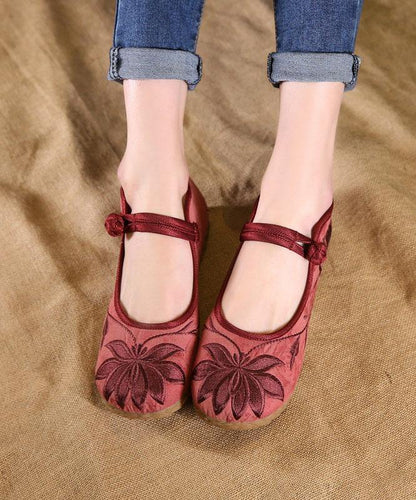 Buckle Strap Flat Feet Shoes Green Embroideried Cotton Fabric