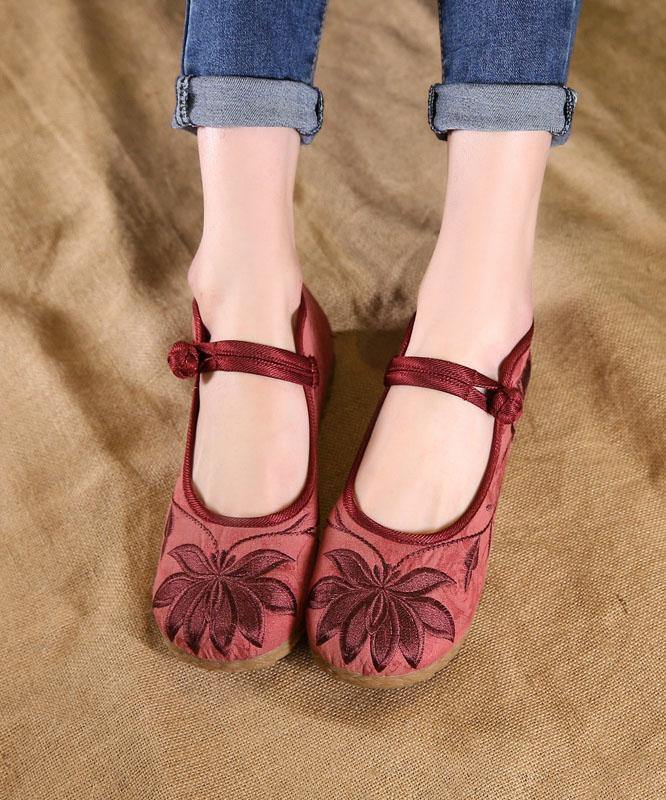 Buckle Strap Flat Feet Shoes Green Embroideried Cotton Fabric