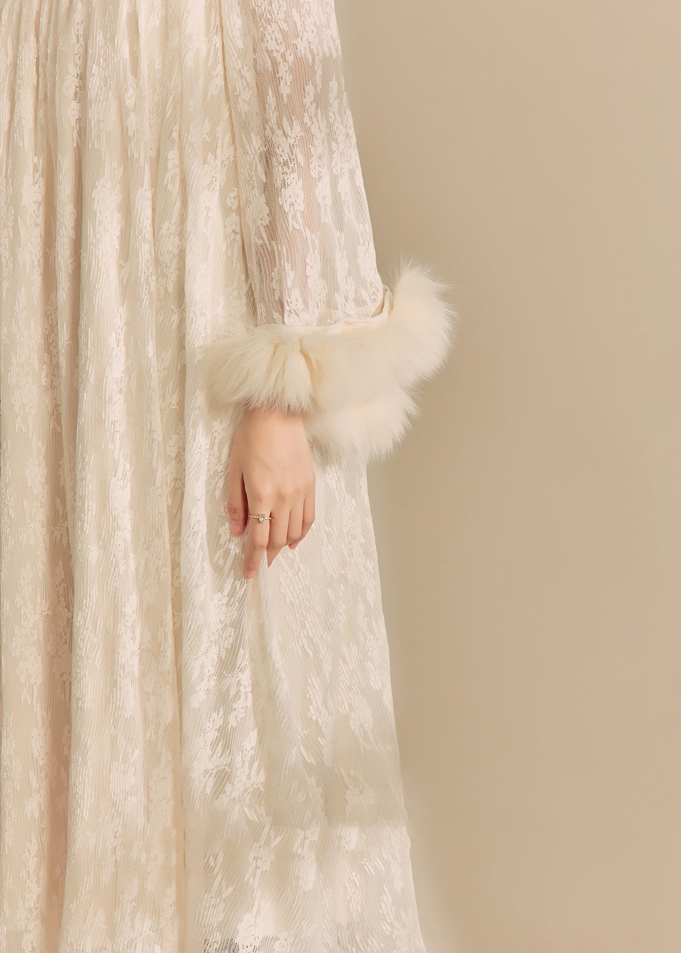Chinese Style Beige Stand Collar Patchwork Button Long Dress Fall