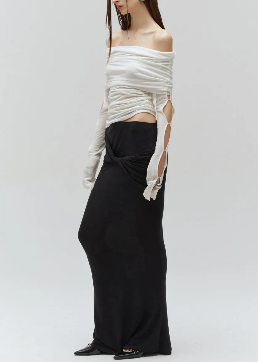 Black Hollow Out Cotton Two Pieces Set Fall