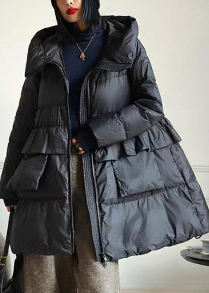 Diy Brown Hooded Patchwork Ruffled Duck Down Puffer Coat Winter