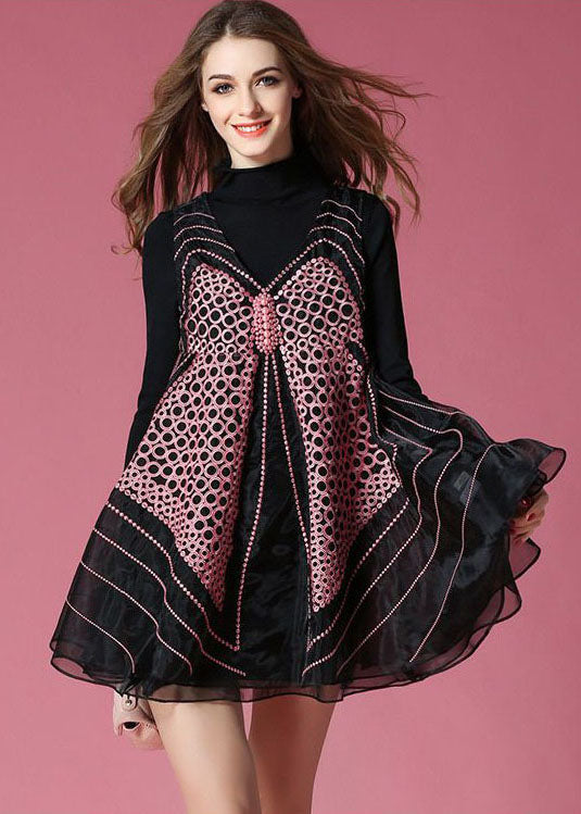 Black Embroideried Butterfly Organza Two Piece Set Clothing Spring