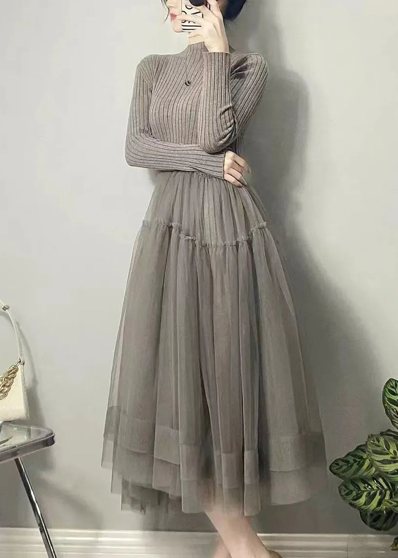 Yellow Asymmetrical Tulle Patchwork Long Dresses Fall