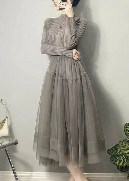 Yellow Asymmetrical Tulle Patchwork Long Dresses Fall