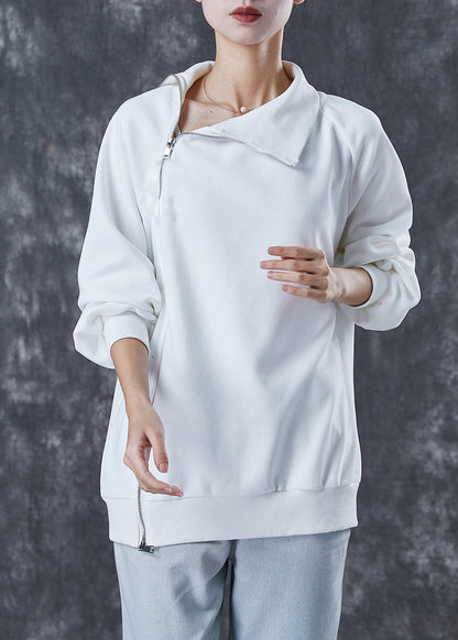 Italian White Asymmetrical Zippered Cotton Spring