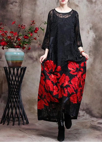 Red O Neck Two Pieces Vestidos Maxi Dresses