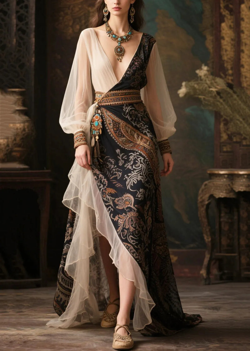 Style Black Exra Large Hem Patchwork Chiffon Long Dress Summer