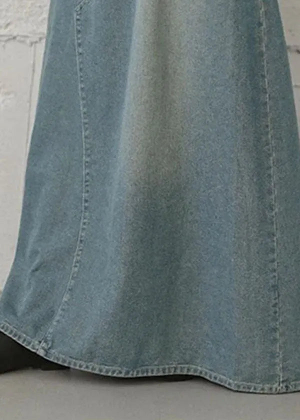 Denim Light Blue Buttons Zipper Side Pockets Ankle Length Skirts