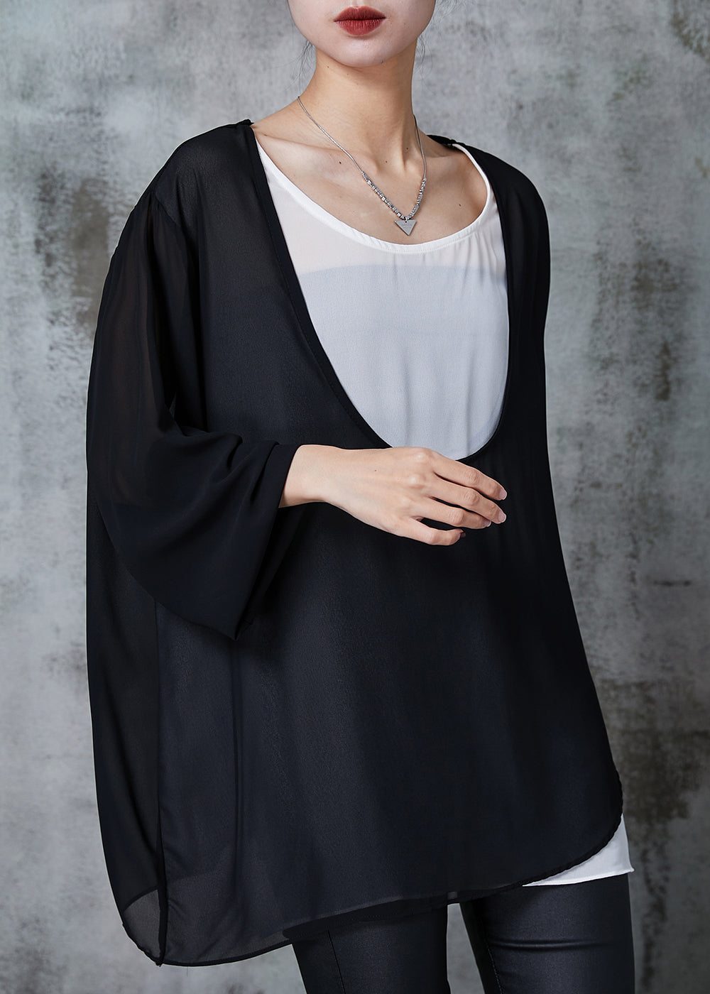 Black Oversized Patchwork Chiffon Sweatshirts Top Summer