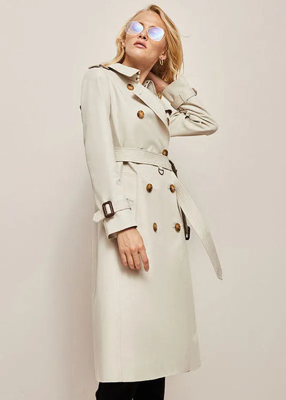 Classic Khaki Cotton Double Breasted Trench Spring Jacket Long Coat