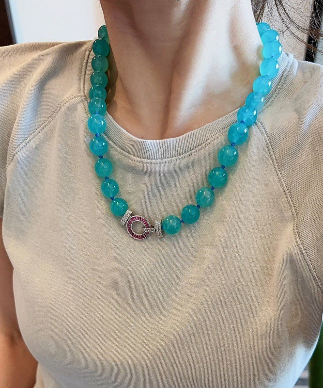 Blue Sterling Silver Crystal Zircon Gratuated Bead Necklace