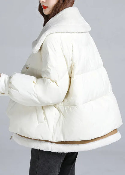 White Pockets Patchwork False Two Pieces Fine Cotton Filled Puffer Jacket Winter