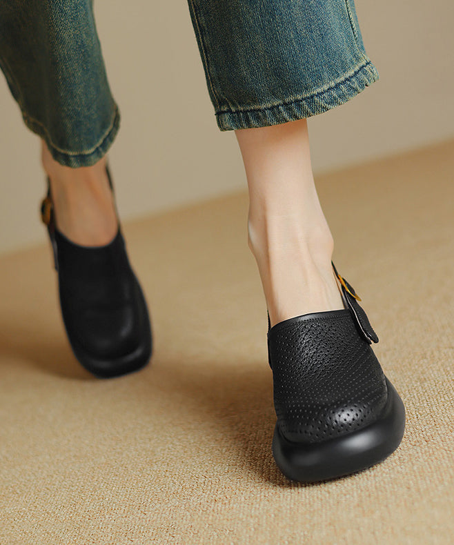 Novelty Black Hollow Out Splicing Buckle Strap Chunky Sandals