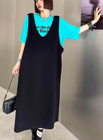 Club Black V Neck Cotton Long Maxi Dress