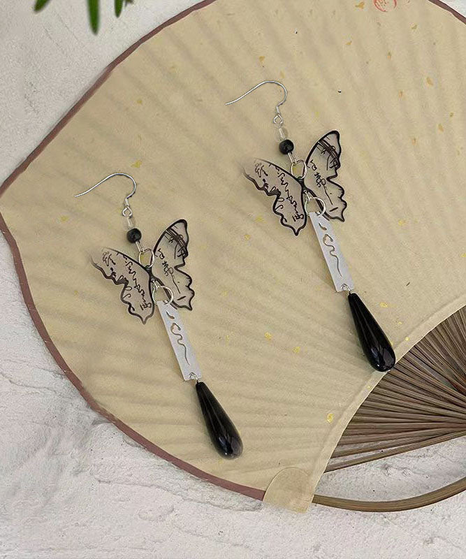 Retro Ink and Wash Butterfly Tassel Water Drop Drop Earrings