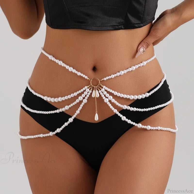 Multilayer Gothic Pearl Waist Chain Belt