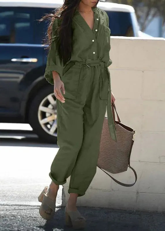 Pink Peter Pan Collar Pockets Tunic Jumpsuit Fall
