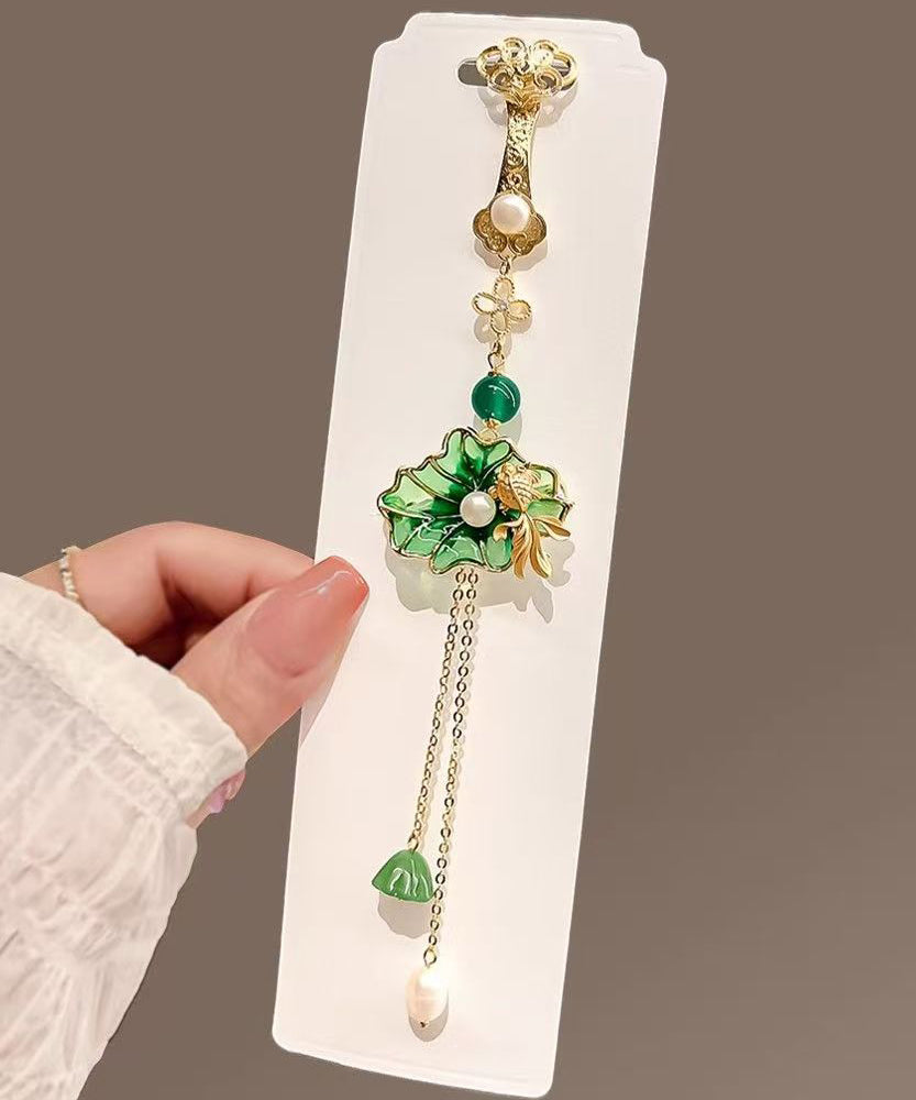 Green Copper Pearl Orchid Tassel Hairpin