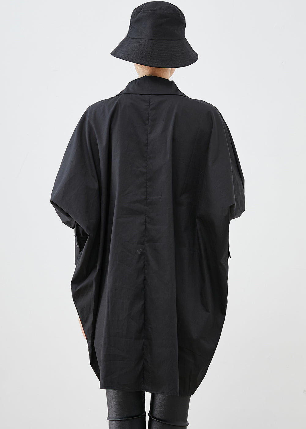 Black Oversized Low High Design Cotton Shirts Fall