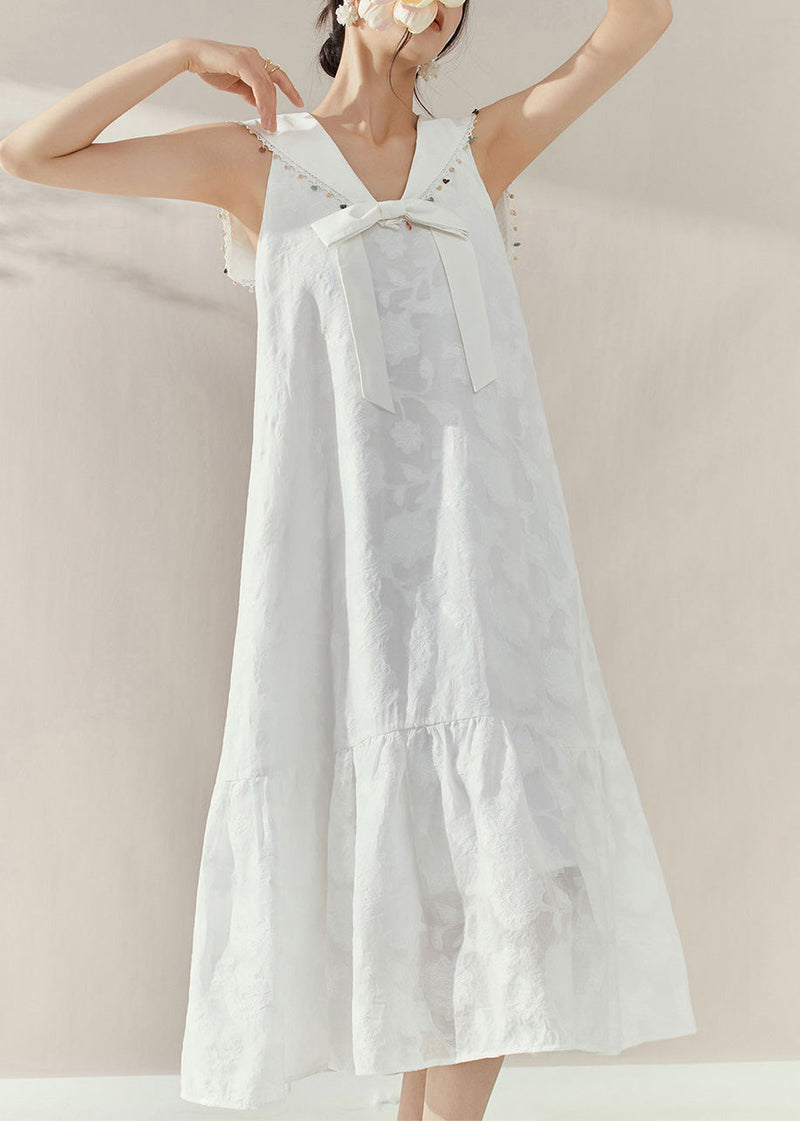 White Sailor Collar Patchwork Party Long Dress Sleeveless