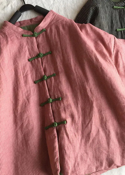 Pink Oriental Button Fine Cotton Filled Coat Spring
