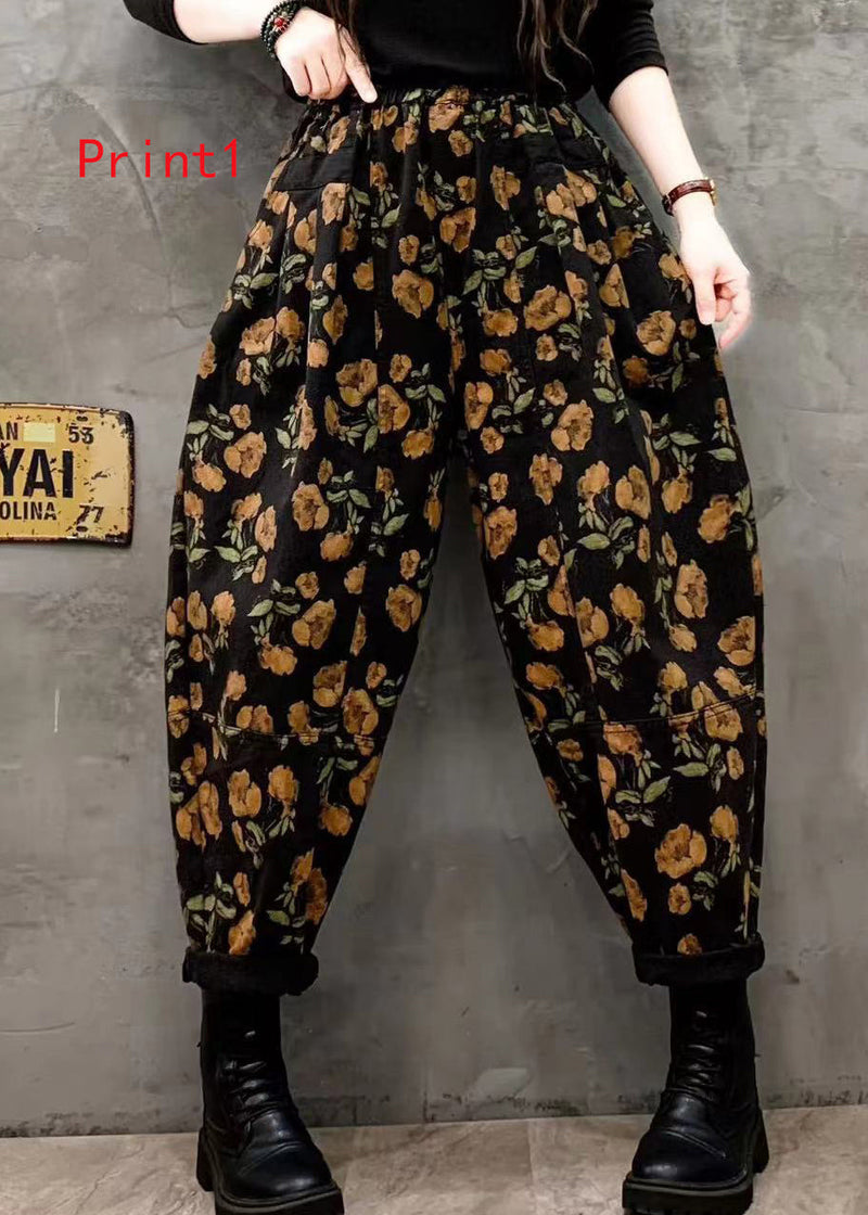 Print Elastic Waist Denim Harlan Pants Autumn