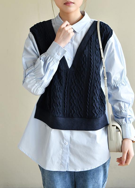 Unique Cinched Peter Pan Collar Shirt Blue