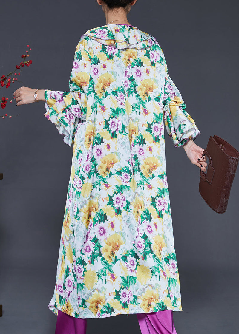 Ruffles Print Silk Two Piece Set Flare Sleeve