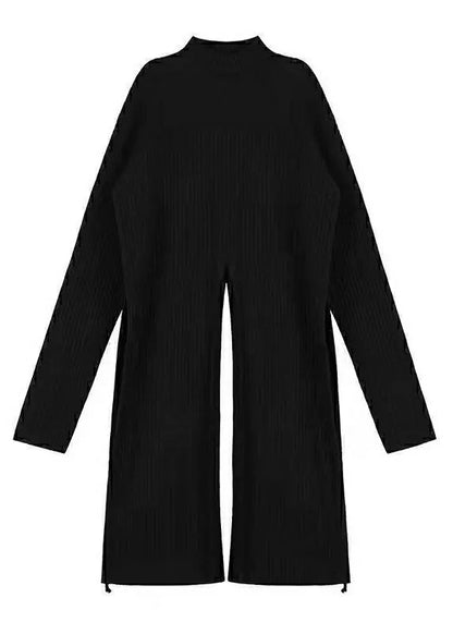 Boutique Black Stand Collar Front Open Knit Tops and Skirts Two Pieces Set Spring
