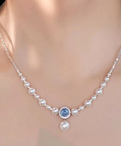 Blue Copper Silver Plating Pearl Broken Silver Gem Stone Pendant Necklace