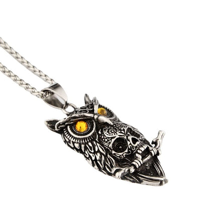 Magickal Wisdom Owl Hedden Skull Necklace