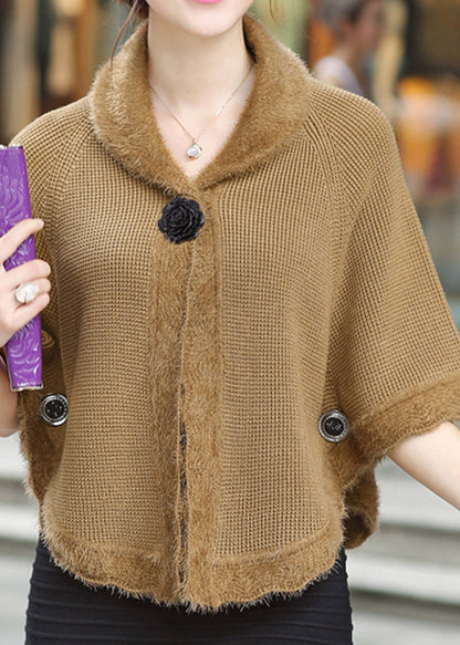 Camel Peter Pan Collar Knit Cardigan Fall
