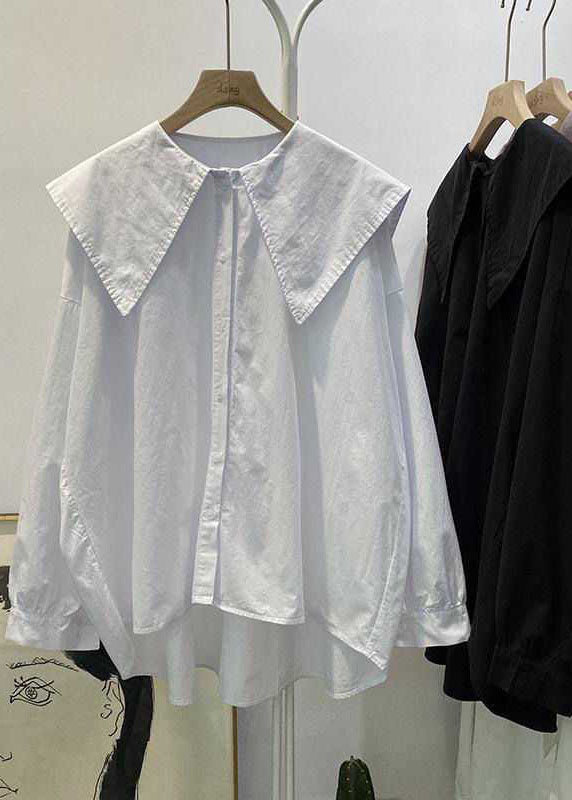 Purple Pink Peter Pan Collar Button Asymmetrical Design Fall Long Sleeve Top