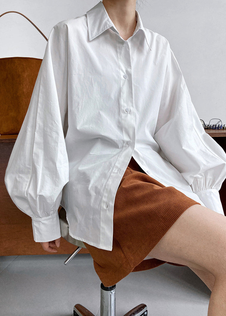 Original Design Blue Peter Pan Collar Cotton Shirts Lantern Sleeve