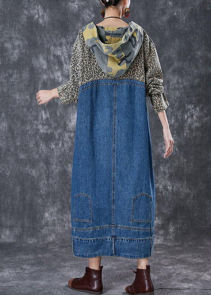 Blue Oversized Patchwork Denim Holiday Dresses Spring