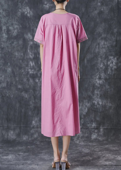 Pink Embroidered Cotton Long Dress Summer