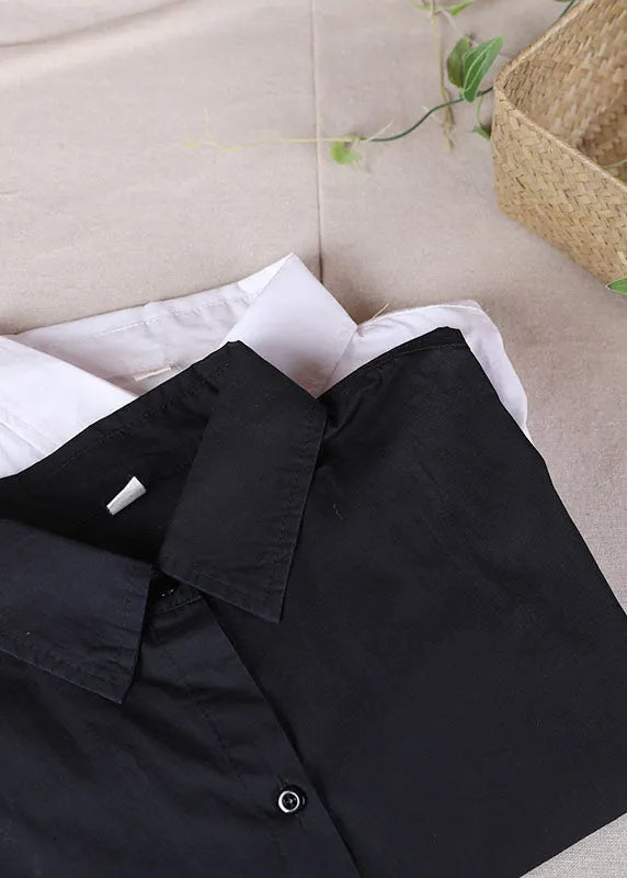 French White Peterpan Collar Pockets Fall Long Sleeve Blouses