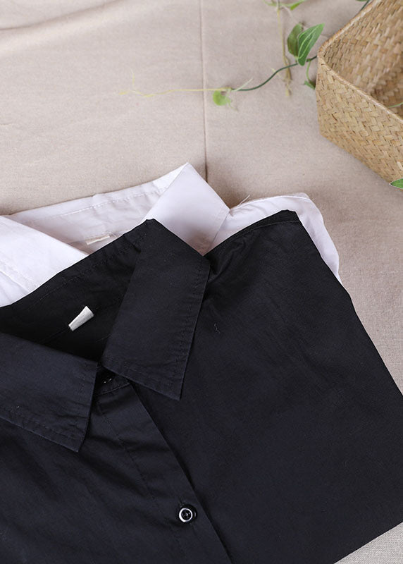 Handmade Black Loose Button Asymmetrical Design Fall Top Long Sleeve