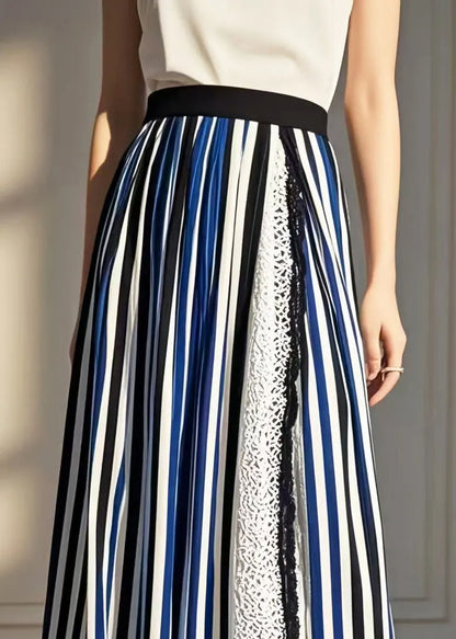 Asymmetrical Patchwork Striped Cotton Skirt Summer