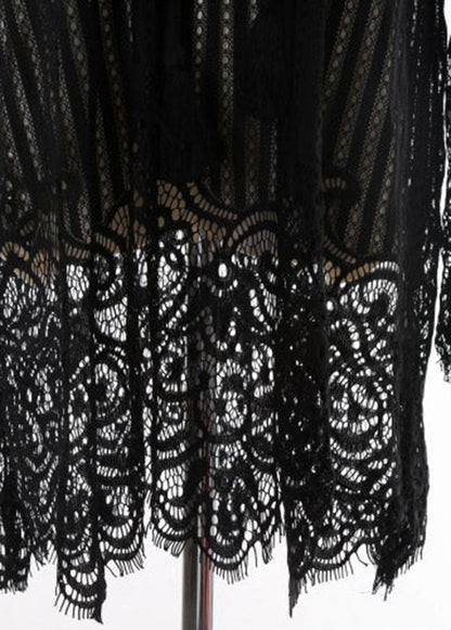 Black Tying Rope Mid Dress Summer Lace Dress