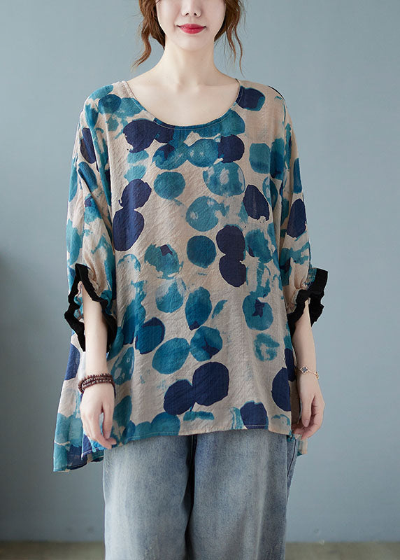 Blue Bat Wing Sleeve Asymmetrical Design Top
