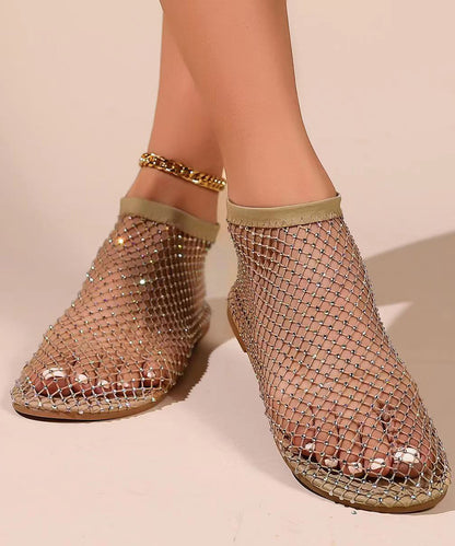 Black Hollow Out Zircon Flat Sandals Breathable Mesh