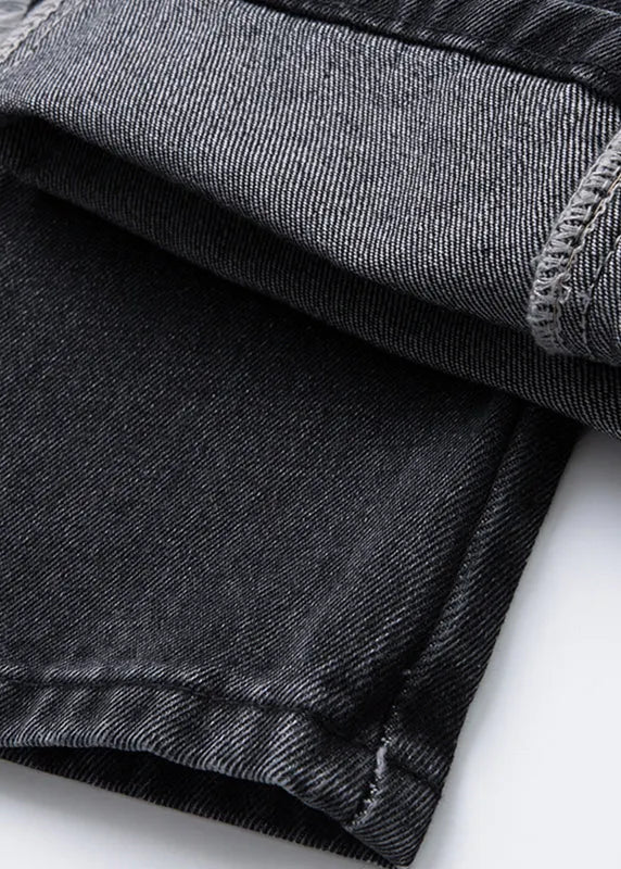 Loose Black Patchwork High Waist Straight Jeans
