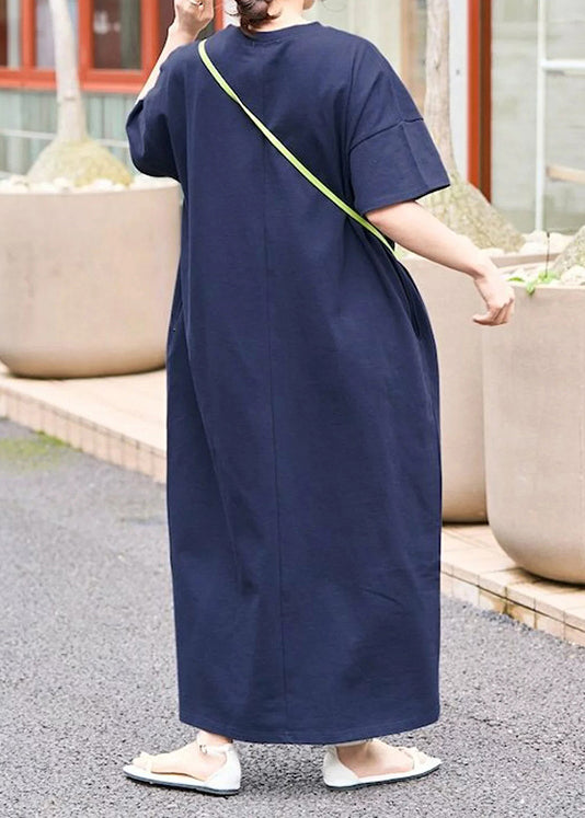Navy Oversized Cotton Long Dresses Summer